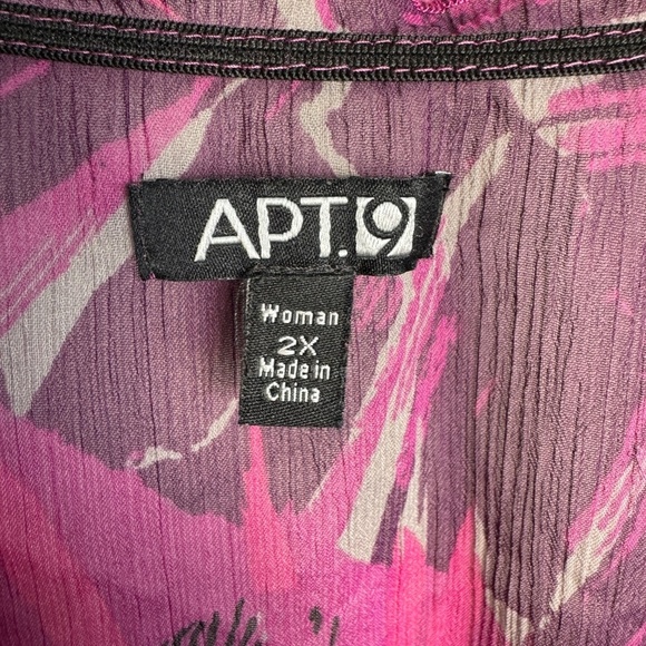 APT. 9 Women's Fuchsia Floral Print Satin Cap sleeve Sheer Blouse Size 2X V-Neck - Picture 4 of 12